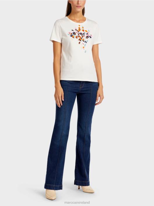 Atmospheric Blue Marc Cain T-shirt with beads and 60s design Clothing ZLL81454