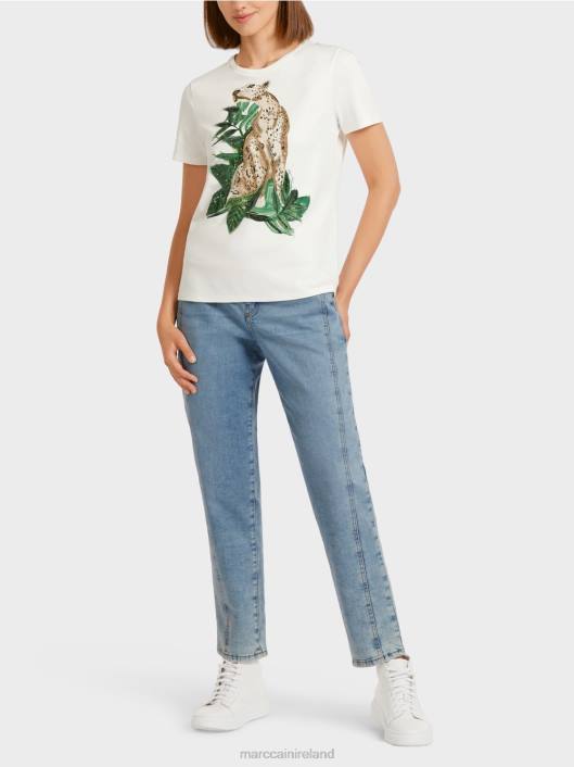 Moss Green Marc Cain Leopard T-shirt with rhinestone details Clothing ZLL81448